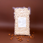 Sicilian blanched almonds in a 1 kg package by Mandorlino d'olio, showcasing their natural texture and color.